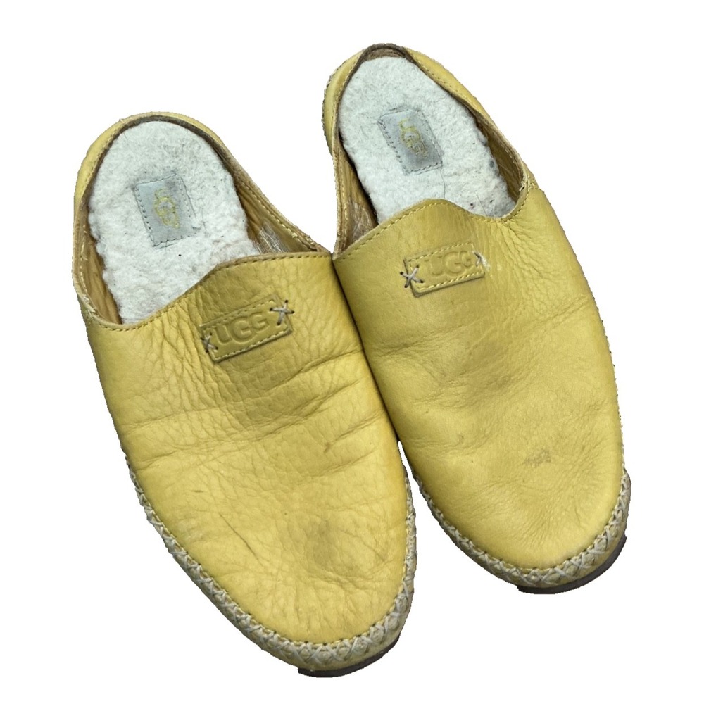 UGG Tamara Leather & Wool Casual Slip On Mule Slippers Cozy Size 6 Yellow